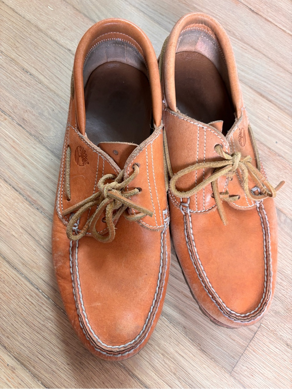 Timberland Men’s Handsewn Leather Camp Moc Boat Shoes Vibram Lug Sole 11.5